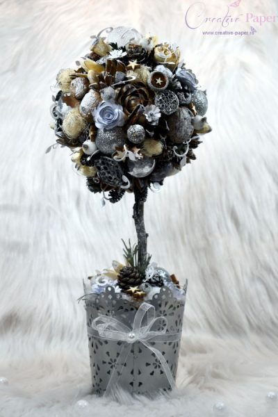 Aranjamente de Craciun Handmade Copacel Argintiu